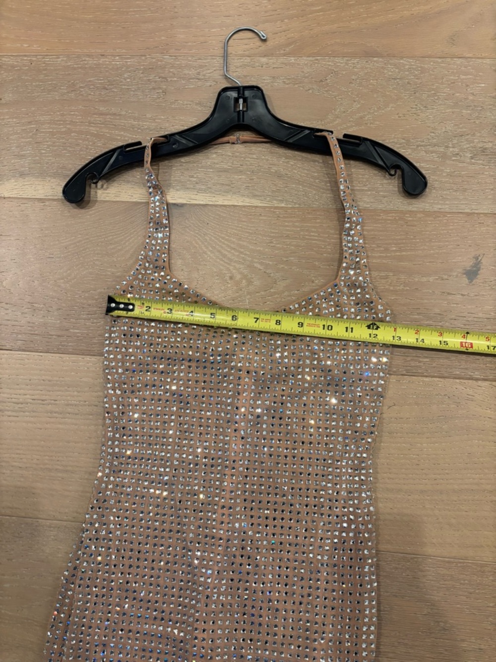 Oh Polly Amolika Embellished Halter Mini Dress Honey Nude Sequin Rhinestone US 4 - Picture 12 of 14